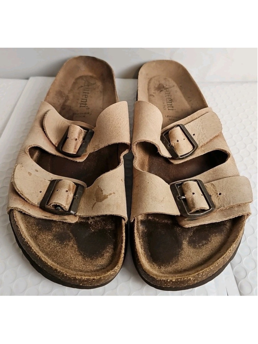 Autenti Men’s Sandals EU Size 43 US 9.5/10 Made in Spain Two Strap Tan Beige